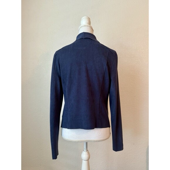 BLANKNYC Navy Drape Front Suede Asym Jacket Academia Money Architectural Capsule - Picture 3 of 11